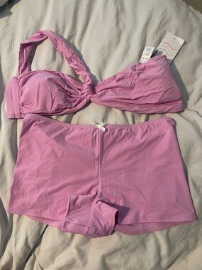 NWT Dippin Daisys Frankie Asymmetrical Bandeau Bikini Top and Luisa Shorts